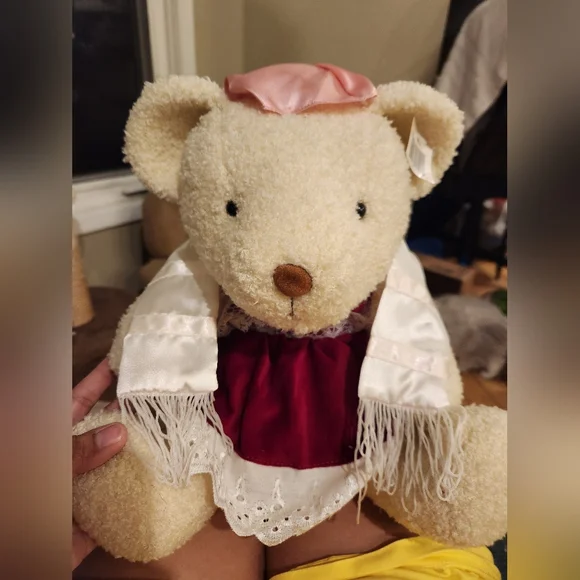 Vintage Jewish religious teddy bear Bat Mitzvah red velvet dress - Picture 8 of 11